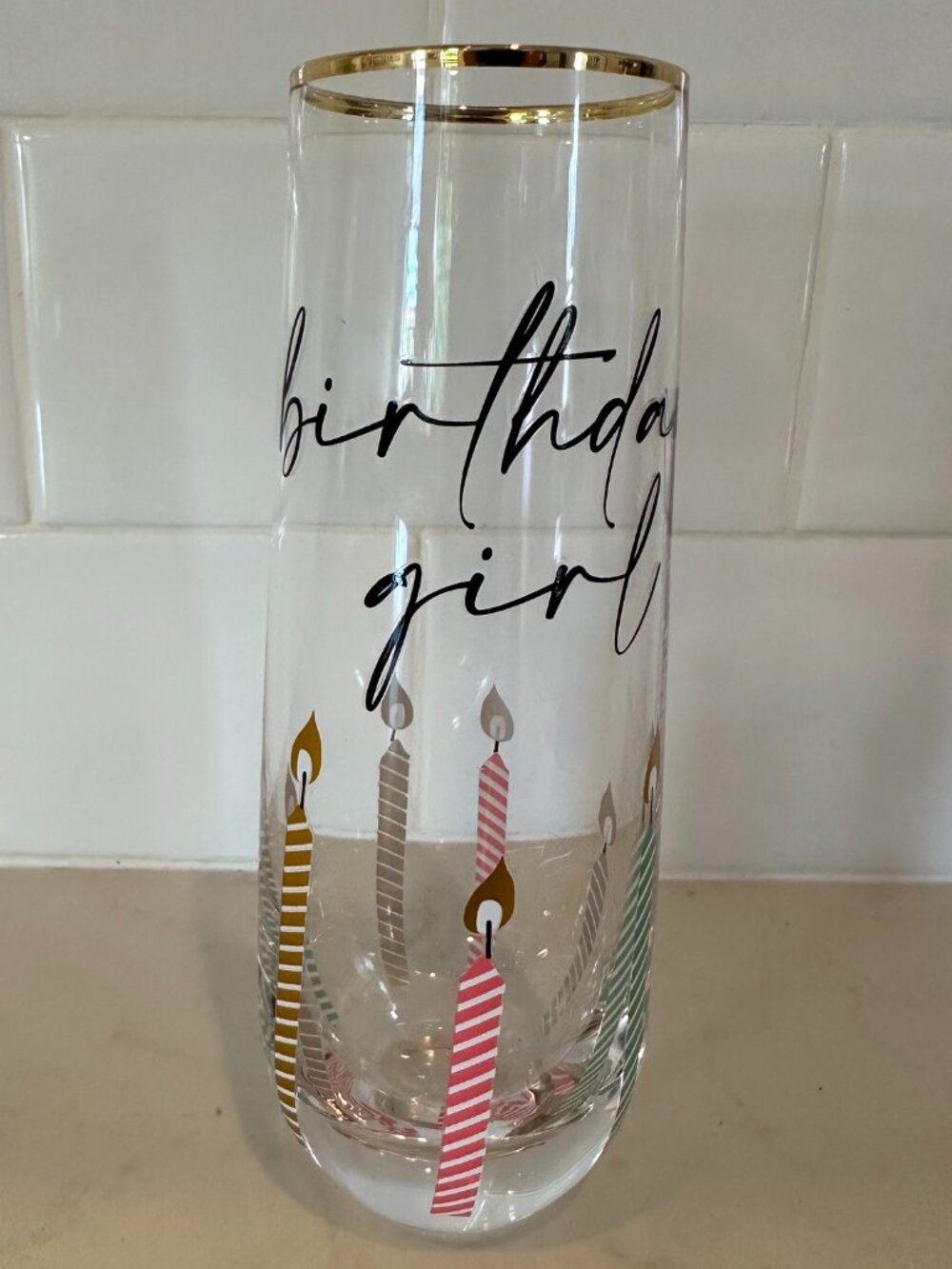 "Birthday Girl" Stemless Glass Champagne Flute Happy Birthday Gift Present